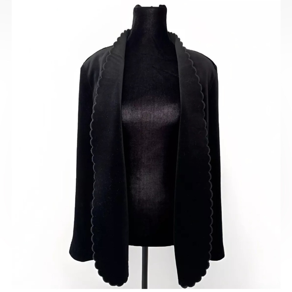 Black Velvet Jacket Blazer L Vintage Union Made Scalloped Party Office Church
